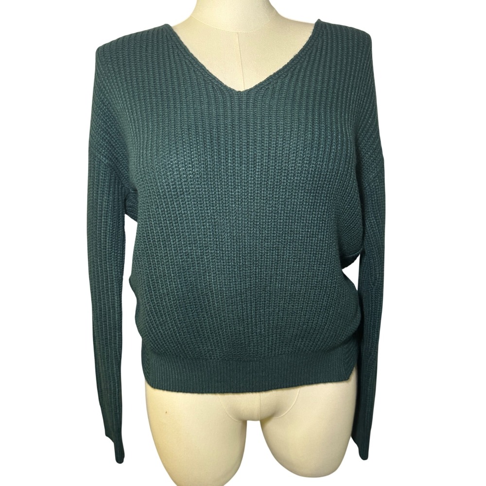 Fashion Nova‎ Forest Green V-Neck Twist Back Ribbed Knit Sweater 9324WY Small